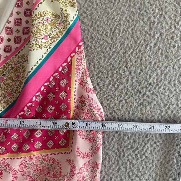 Zara Patchwork Print Scarf Pink Green Mini Deep V - Picture 14 of 16